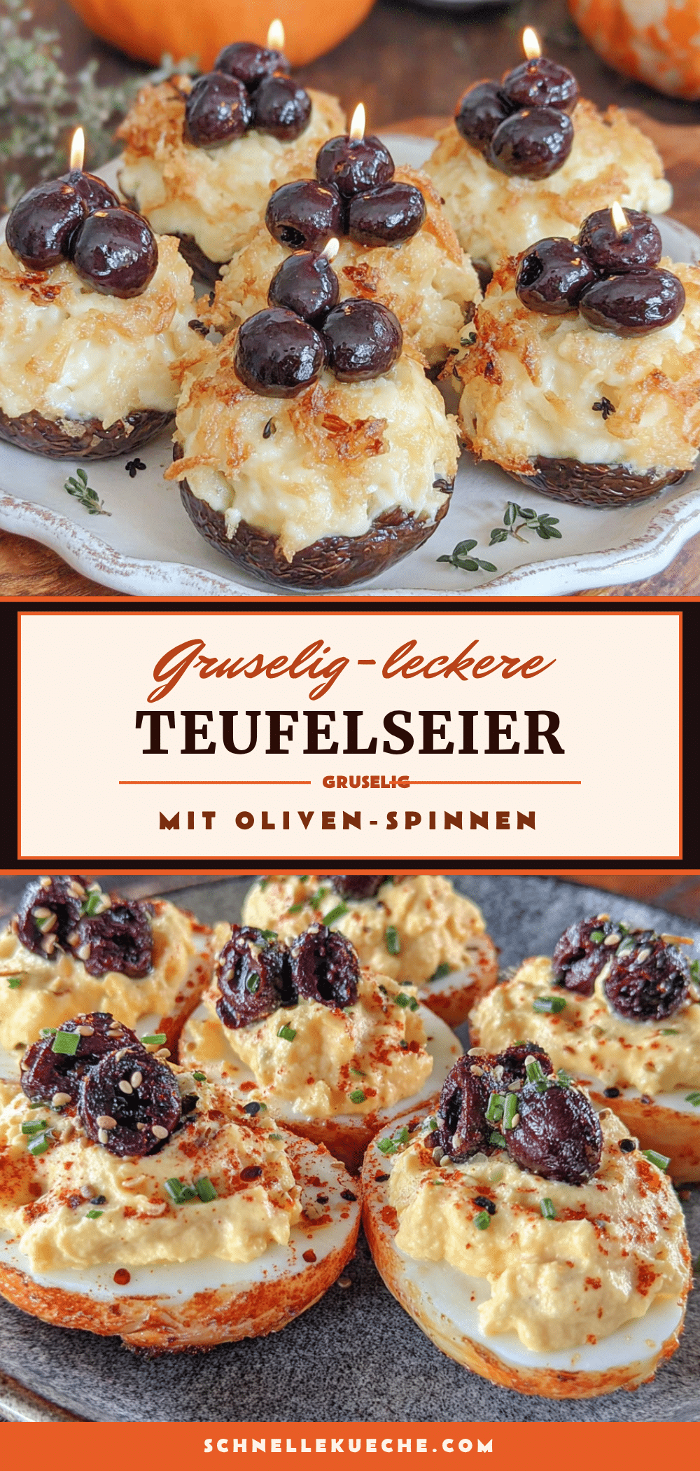 Halloween-Teufelseier mit Oliven-Spinnen recipe
