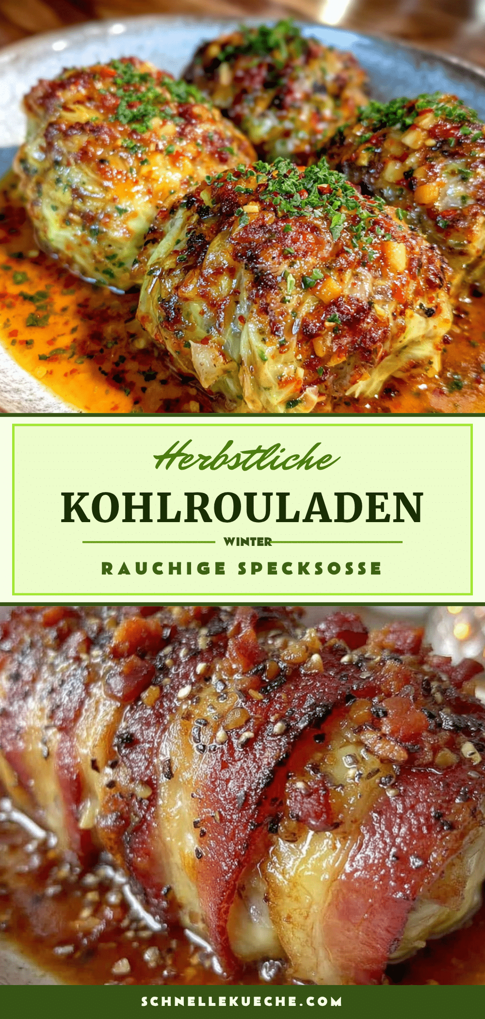 Herbstliche Kohlrouladen mit rauchiger Specksoße recipe