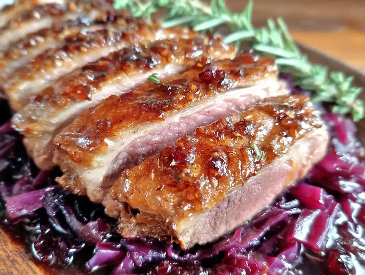 knusprige Entenbrust mit Rotkohl preparation steps