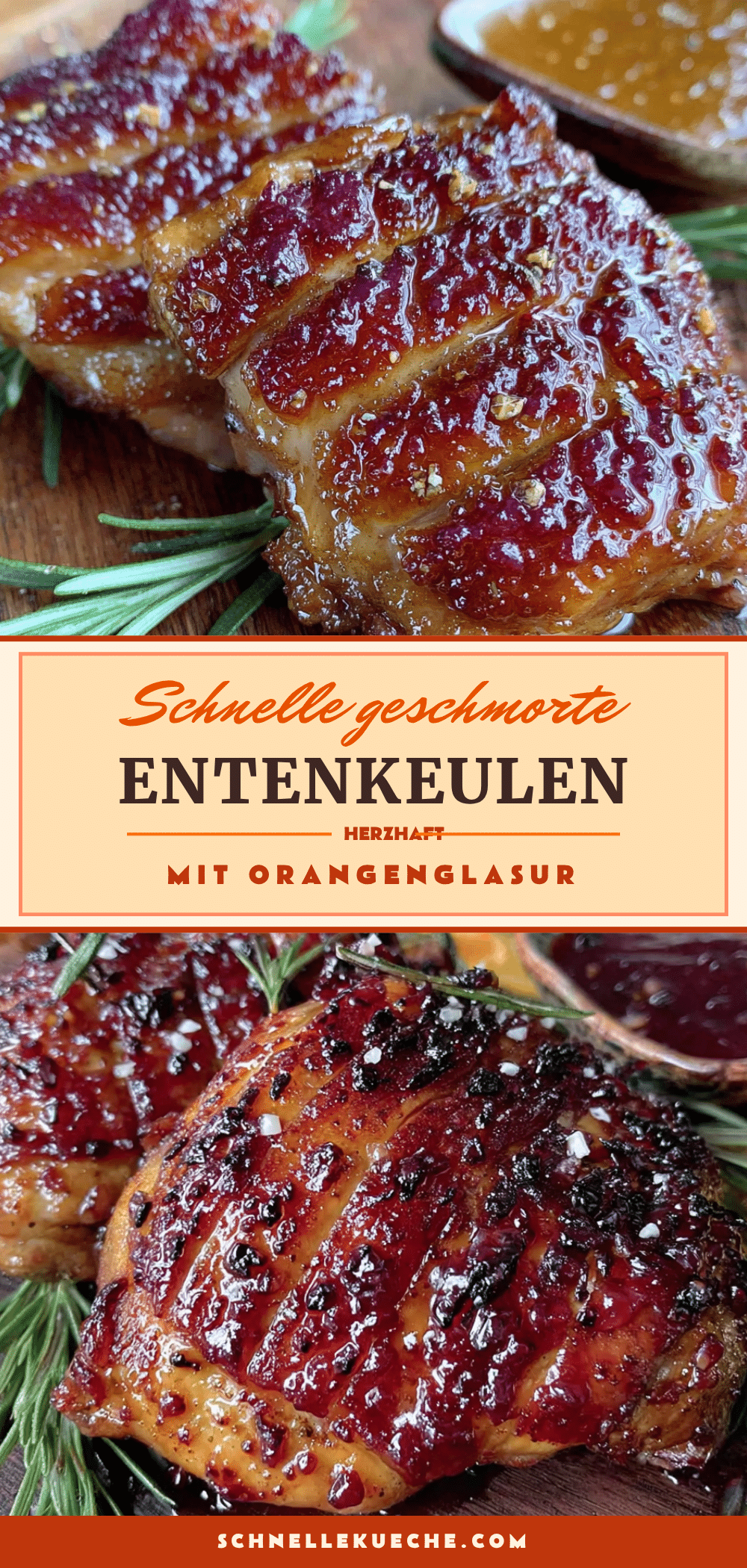 Schnelle geschmorte Entenkeulen mit Orangenglasur recipe