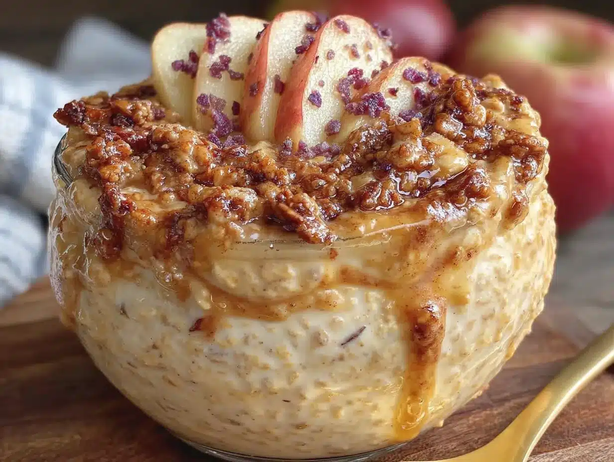 Bester Herbstlicher Apfelkuchen Overnight Oats mit Zimt-Crunch preparation steps