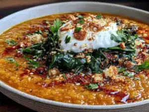 Cremige Linsen-Kokos-Suppe mit Spinat - featured image