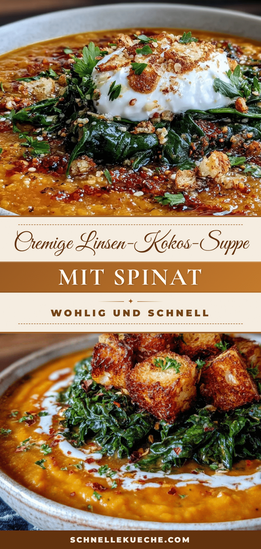 Cremige Linsen-Kokos-Suppe mit Spinat recipe
