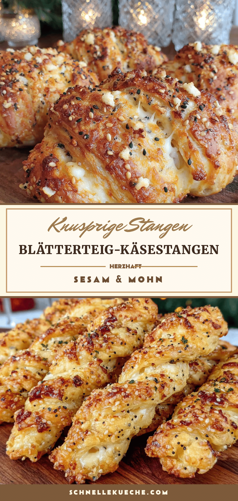 Knusprige Blätterteig-Käsestangen mit Sesam und Mohn recipe